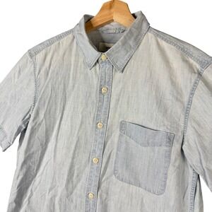 Buck Mason Draped Linen Short Sleeve Chambray Shirt Blue Cotton XS BM13035.208
